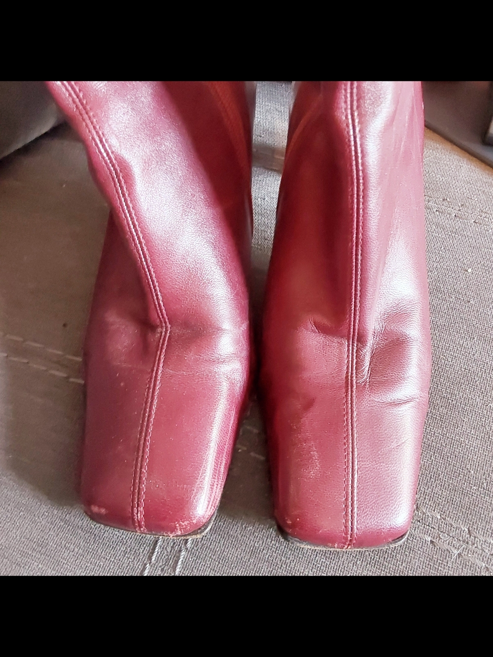 Martinez Valero Vintage Wine Red Square-Toe Leather Heeled Boots